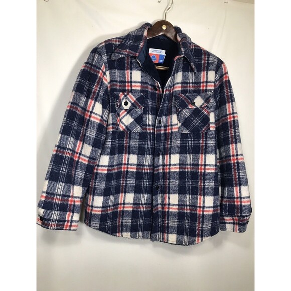 Vintage 70's Sears Put On Shop Men's Plaid Jacket Sherpa Lining Pockets 42 Chest - Picture 1 of 9